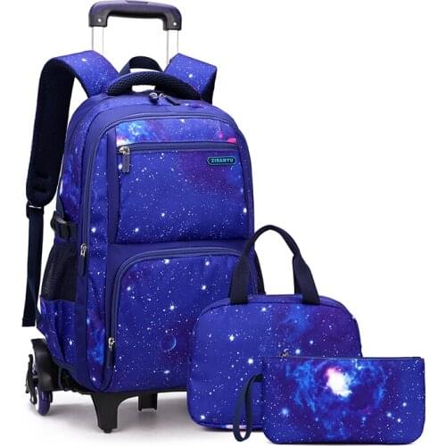 School Backpack With Wheel Travel Trolley Luggage Bag Waterproof 6 Wheels Trolley Children School Bag For Boy Girl Backpack Kids