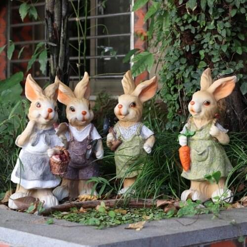 Garden Pastoral Simulation Animal Cute Rabbit Resin Ornaments Courtyard Lawn Figurines Crafts Outdoor Villa Sculpture Decoration