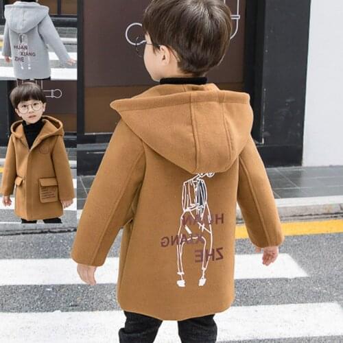 Boys Wool Coat Childrens Clothing Tops Autumn Winter Teenage Boy Outerwear Woolen Overcoat Kids Coat Hooded Jacket Child Coats