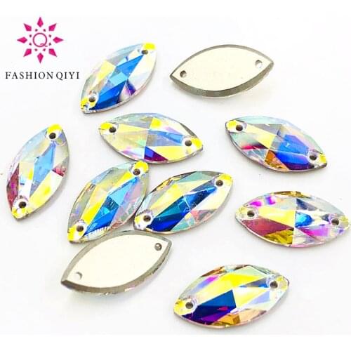 Horse eye Hand-sewn rhinestones High quality Flat bottom double hole AB color sew on rhinestones DIY Clothing & Accessories