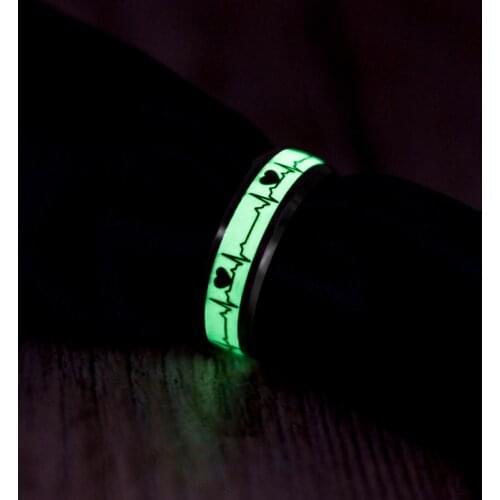 Luminous ECG Ring Stainless Steel Promise Heartbeat Glowing Jewelry for Men Women
