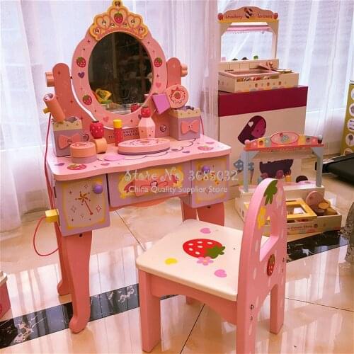 Pink Simulation Princess Dressing Table & chair Childrens Dressers For 3-6 Years Old Home Wooden Toy Girls Child Birthday Gifts