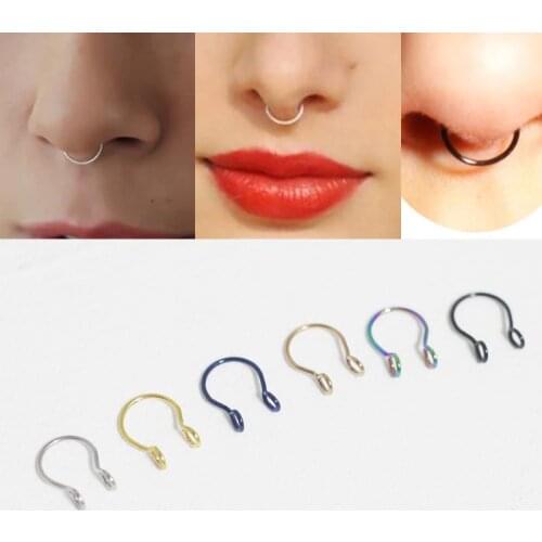 Goth 1Pc U Shaped Fake Nose Ring Hoop Septum Rings For Women Men 6 Colors Stainless Steel Nose Piercing Body Jewelry септум