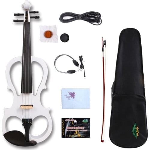 Yinfente White Electric Silent Violin 4/4 Ebony wood Parts Hand-made Sweet Tone Free Case+Bow#EV5
