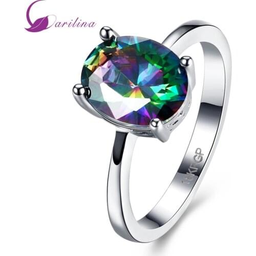 Brand designer lab Rainbow Mystic Cubic Zirconia Silver Color Overlay Fashion Jewellery Rings for women size 6 7 8 R2023