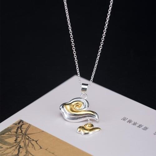VLA 925 Silver National Style Design Cloud Necklace Womens Creative Auspicious Clouds Pendant Temperament Sweet Jewelry