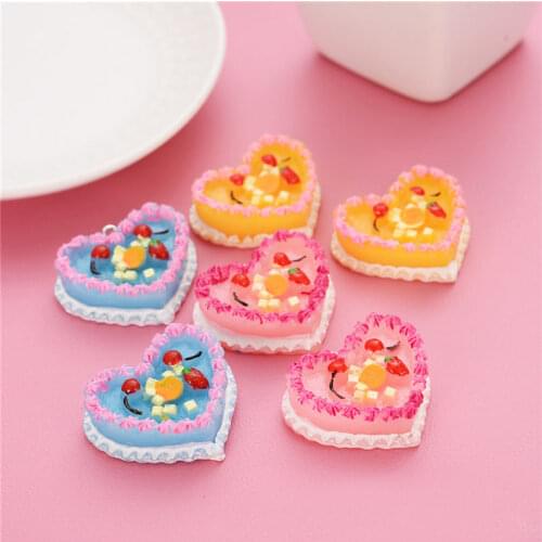 Julie Wang 10PCS Resin Cake Charms Heart Cream Fruit Cake Mixed Colors Artificial Food Pendant Keychain Jewelry Making Accessory