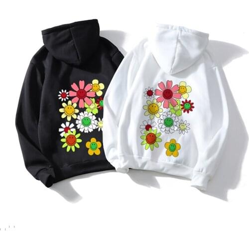 Winter leisure fleece womens hooded sweatshirt long-sleeved girl pullover loose hooded womens thick coat retro printing