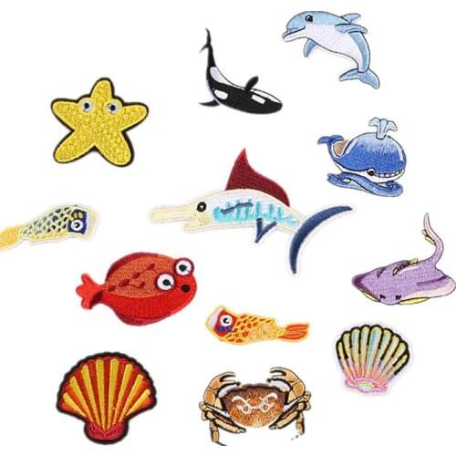 1 Set Cartoon Ocean Animal Iron On Embroidered Clothes Patches For Clothing Decor Accessories