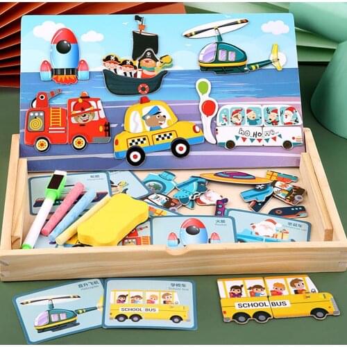 1 Set Children Kids Early Educational Toys Magnetic Puzzles Vehicle Jigsaw Learning Cardboard Baby Toys Gifts