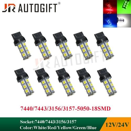 20PCS 12V/24V Car styling Brake Rear Stop Light Bulb Lamp WY21W W21/5W 7443 7440 T20 5050 18 SMD 5050 LED 7443 Base Lamps