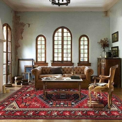 200x300cm Fashion Retro Persian Geometric Ethnic Style Red Living Room Bedroom Bedside Carpet Floor Mat Customization