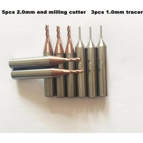 8pcs x Best Quality 8pcs/lot for Sec E9 MIRACLE A5/A7/A9 MACHINES 2.0mm end milling cutter(2.0x6x40) and 1.0mm tracer(1.0x6x40)