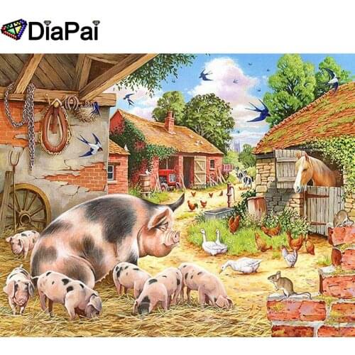 DIAPAI 5D DIY Diamond Painting 100% Full Square/Round Drill "Pig horse house" Diamond Embroidery Cross Stitch 3D Decor A21462