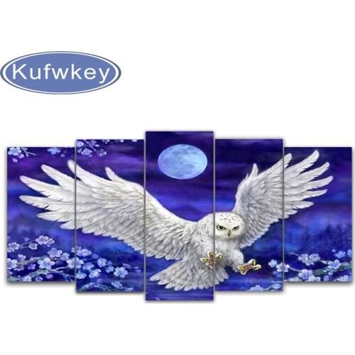 White owl pictures 5D Diy Diamond Painting Mosaic Drill Resin Full Embroidery Needlework 3D Cross Stitch Kits Home Decor 5pcs