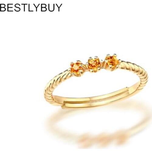 BESTLYBUY Genuine 925 Sterling Silver Yellow Crystal Simple Twist Ring for Women Gifts bague femme argent 925