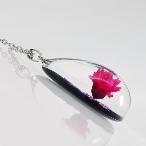 Boho Transparent Resin Dried Flower Black Water Drop Handmade Crystal Pendant Chain Boho Long Statement Necklaces Friend Jewelry