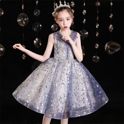 Baby Teens 3~11T Elegant Exquisite High Quality Evening Party Birthday Ceremony Princess Fluffy Dress Girls Piano Host Dress