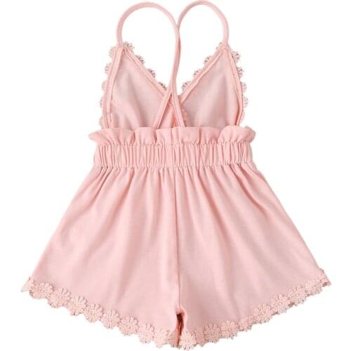 Fashion Kids Girls Romper One Piece Clothes Sleeveless V-neck Flower Romper Jumpsuit Summer Baby Backless Rompers Jumpsuit