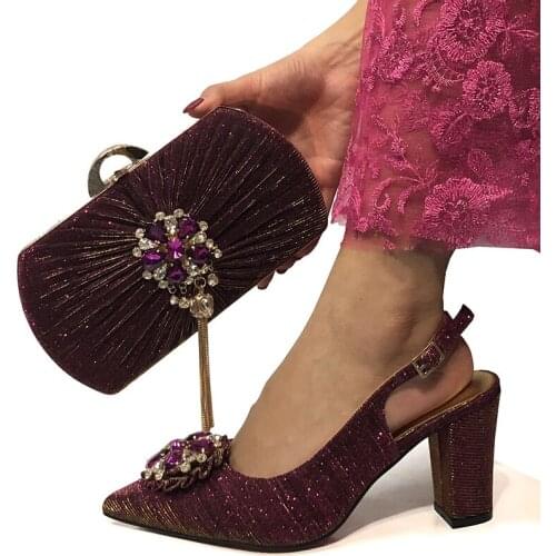 Hot Sale African New Design Lady Matching Shoe and Bag Italian Women Shoes and Bags Set for Party with Shinning Crystal