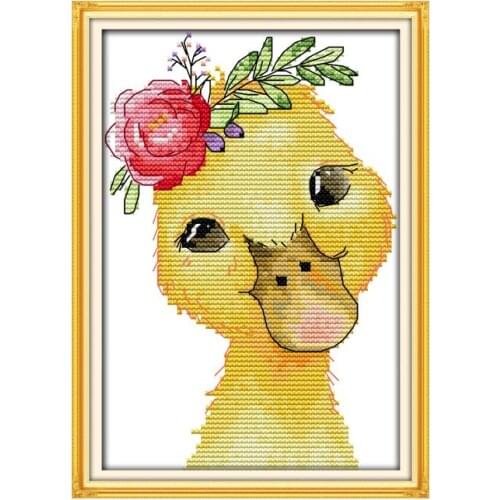 Joy Sunday Stamped Cross Stitch Kits Beautiful Little Yellow Duck Embroidery Needlework Patterns 11CT 14CT Counted Thread Fabric