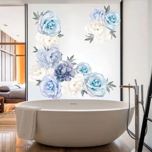 Beautiful Blue Peony RoseFlowers Wall Stickers for Kids Room Living Room Bedroom Home Decoration Wall Decal Home Decor Nursery