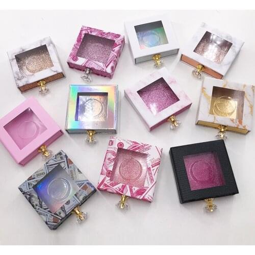 Square box with drill hard boxes for 8mm-27mm lashes strip mink eyelashes custom private logo packaging 10pcs cosmetic tool