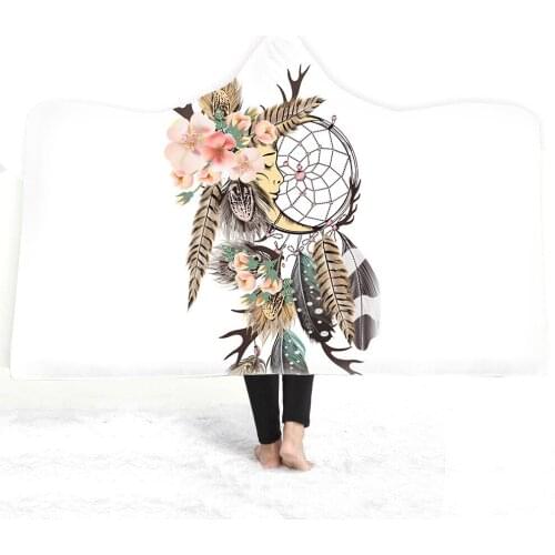Dreamcatcher Hooded Blanket For Adults Sherpa Fleece Butterfly Bohemian Wearable Throw Blanket Microfiber