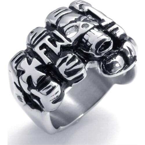 Fashion Punk Rock Stainless Steel Ring Classic Male Skull Ring Vintage Gothic Cross Ring US Size 7 -15 For Men Best Gift