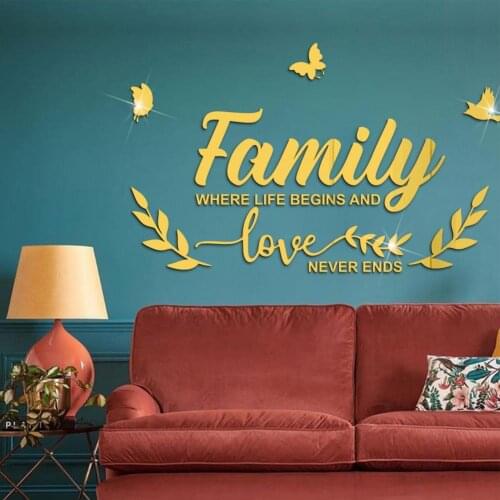 Wall Decor Stickers Motivational Removable Acrylic Family Letter Quotes DIY Family Butterfly Mirror Stickers for Home