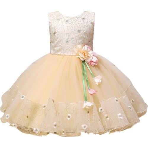 Elegant Champagne Dresses for Girl Baptism Baby Kids Clothing 1 Year Birthday Party Toddler Christening Gown Infant Girls Dress