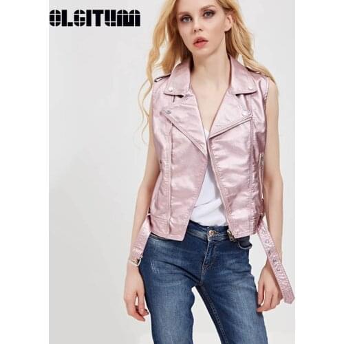 New 2020 Spring Female Locomotive Lapel Street Cool Girl Fashion Vest Women With Belt Short Slim Leather Vest VE126