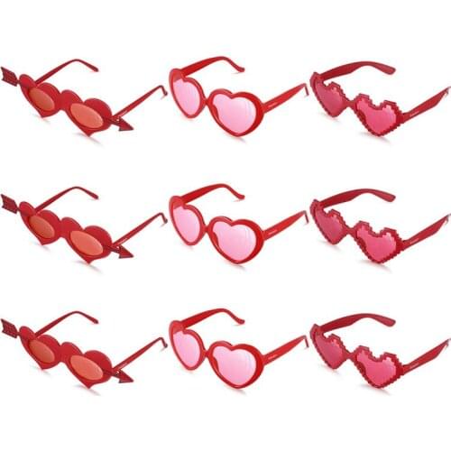 9PCS Valentines Day Party Decoration Glasses Heart Shape Eyeglasses Sunglasses for Costume Party Beach Vacation Party Favor