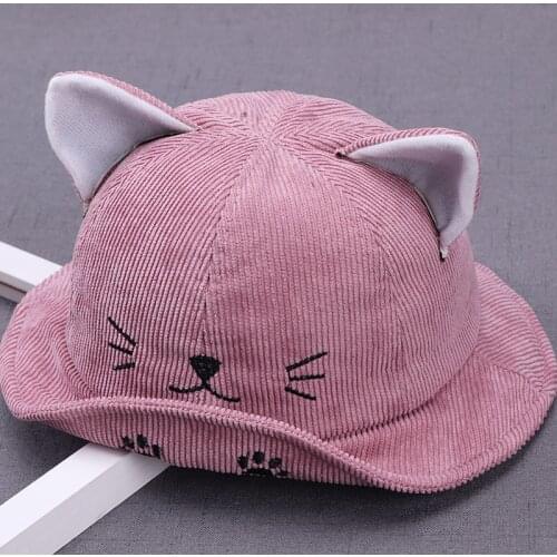 Autumn Winter Baby Girls Boys Bucket Sun Hat Cute Children Outdoor Beanies Kids Corduroy Cotton Cat Ear Hats Thick Warm Caps