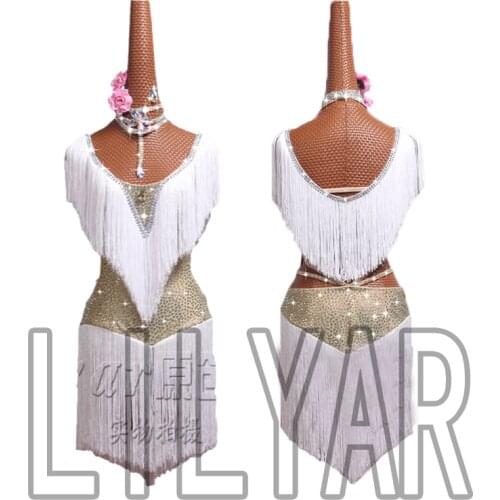 New Latin dance dress competition skirt performance Skirt Adult custom childrens white tassel pop drill sexy dance skirt