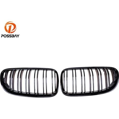 POSSBAY Gloss Black Double Lines Front Grill Hood Grilles for BMW 3-Series E92 316i/318i/320d/320i Coupe 2010-2013 Facelift