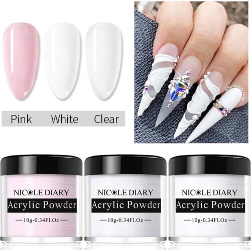 NICOLE DIARY 10g Clear Dip Powder for Nails Pink White Acrylic Powder Extension Carved Flower Powder DIY Nail Art Decoration