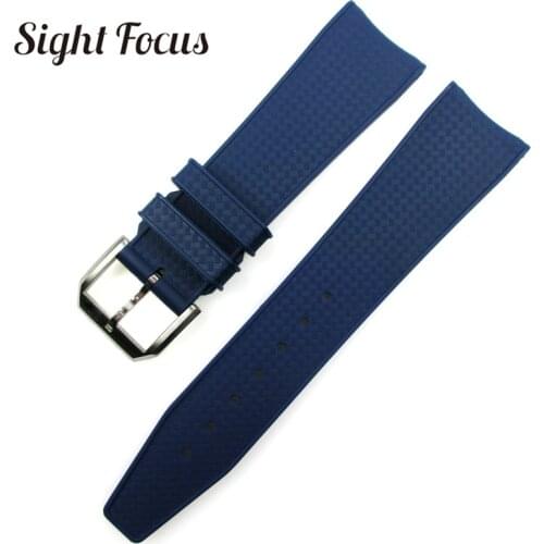 22mm Curved End Rubber Silicone Watchbands for IWC IW323101 Black Blue Watch Strap Replacement Waterproof Watch Bracelets Men