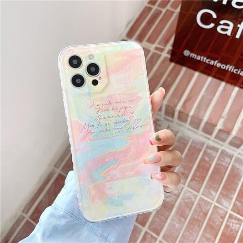 Retro smoke nebula dream marble art Japanese Phone Case For iPhone 11 12 Pro Max Xs Max XR X 7 8 Plus 7Plus case Cute Soft Cover