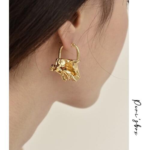 PerisBox Instajewelry Solid Gold Wrinkled Hoop Earrings for Women Chic Abstract Earrings Irregular Statement Earrings Celebrity