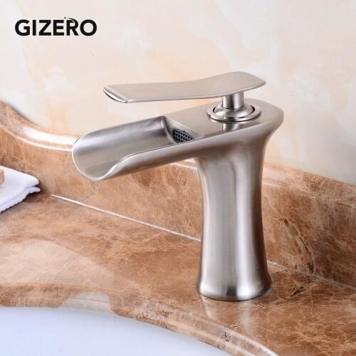 Bathroom Basin Mixer Brushed Nickel Hot And Cold Waterfall Faucet Single Handle Vanity Vessel Sink Water Taps ZR730
