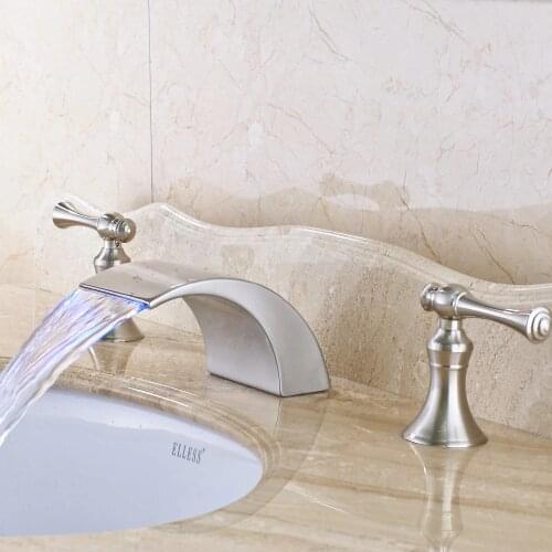 Uythner Nickel Brushed Widespread Dual Handles Three Holes Bathroom Basin Faucet Mixer