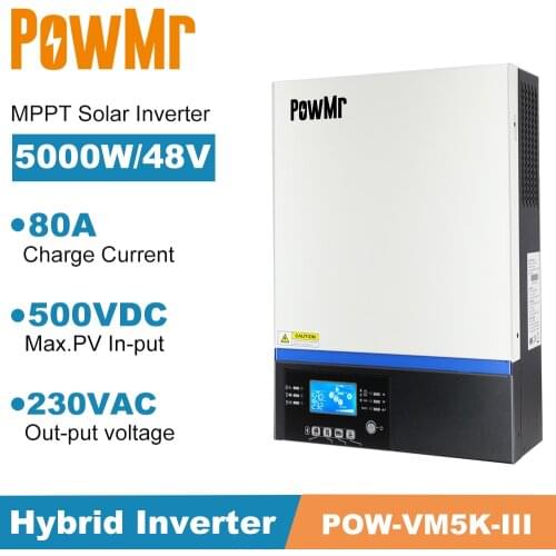 PowMr 5KVA Pure Sine Wave Solar Inverter Max Panel Input 500VAC AC Charge MPPT 80A Controller Bluetooth-Compatible LCD Control