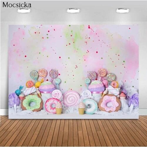 Mocsicka Baby Shower Background Donut Lollipop Decoration Style Child Portrait Photo Background Photography Studio
