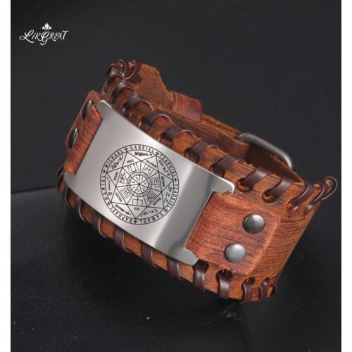 LIKGREAT 2021 Stylish Viking Talisman Leather Wrap Bracelets for Men Gabriel Michael The Seven Archangels Charm Wrist Jewelry