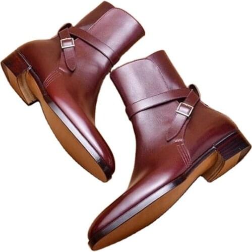 High Quality New Fashion Men Pu Leather Trendy Ankle Boots Vintage Casual Classic Buckle Chelsea Boots Zapatos De Hombre TV705