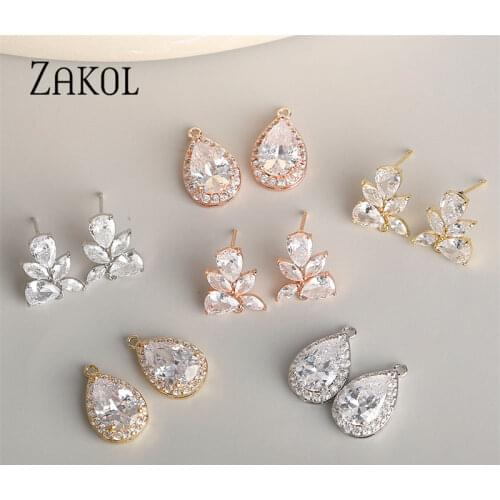 ZAKOL DIY Jewelry Fashion Water Drop Cubic Zirconia Earrings Fittings for Women Crystal Bridal Wedding Accessories FSEP091A