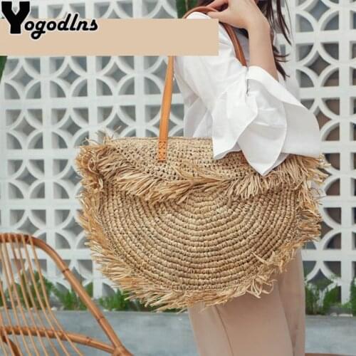 Bohemian Round Tassel Women Straw Bag Designer Spike Paper Rattan Shoulder Bags Large Casual Handbags Summer Beach Woven Purses