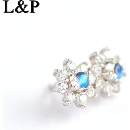 India And Nepal Handmade 925 Sterling Silver Jewelry Inlaid Natural Moonstone Retro Flower Earrings For Women