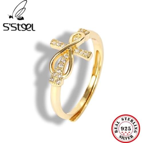 SSTEEL Cross Ring For Women 925 Sterling Silver Zircon Digital Gold Luxury Ring Anillo De Plata De Ley 925 Mujer Fine Jewelry